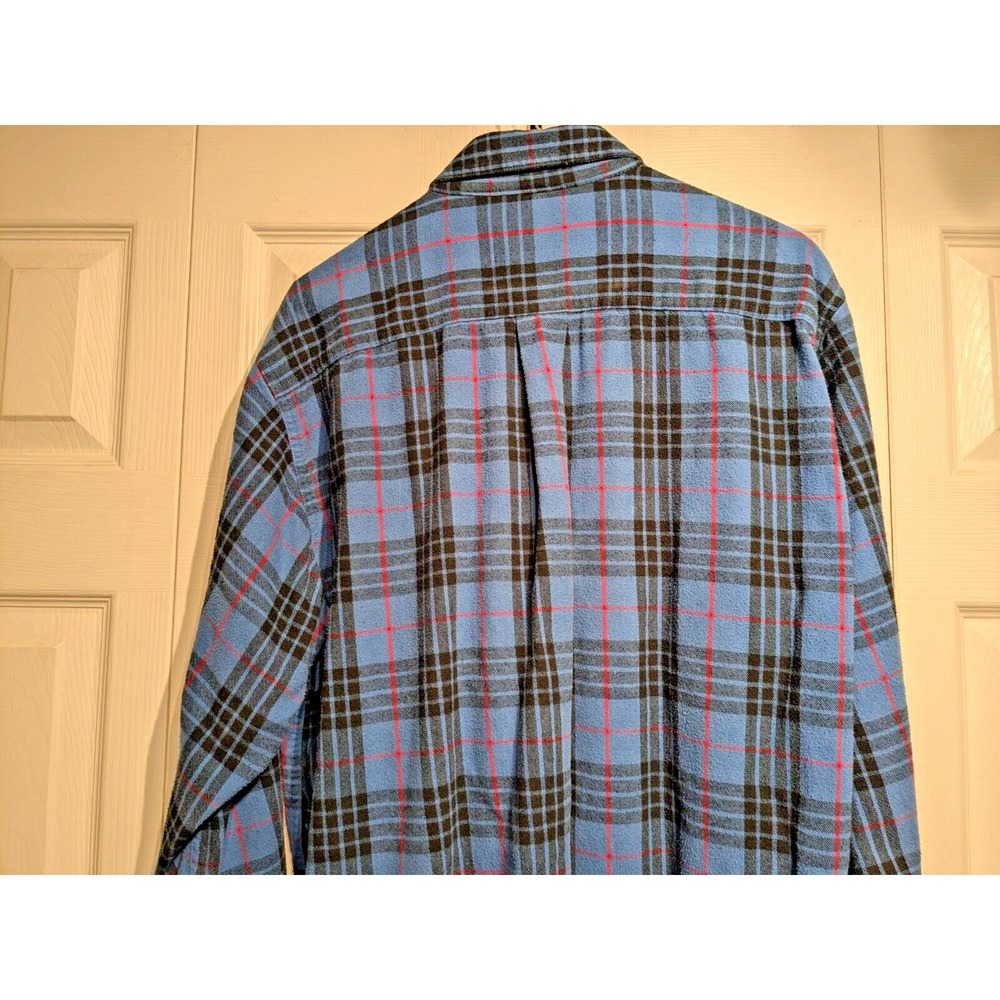 VTG LL Bean Men Traditional Fit Plaid Blue/Red Holiday Flannel Shirt Sz L Cotton - Picture 8 of 16